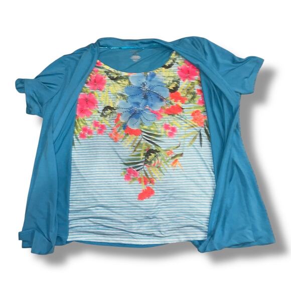 White Stag Floral Tropical T-Shirt Attached Jacket Size 4X 26W 28W Holiday NEW - Picture 6 of 9